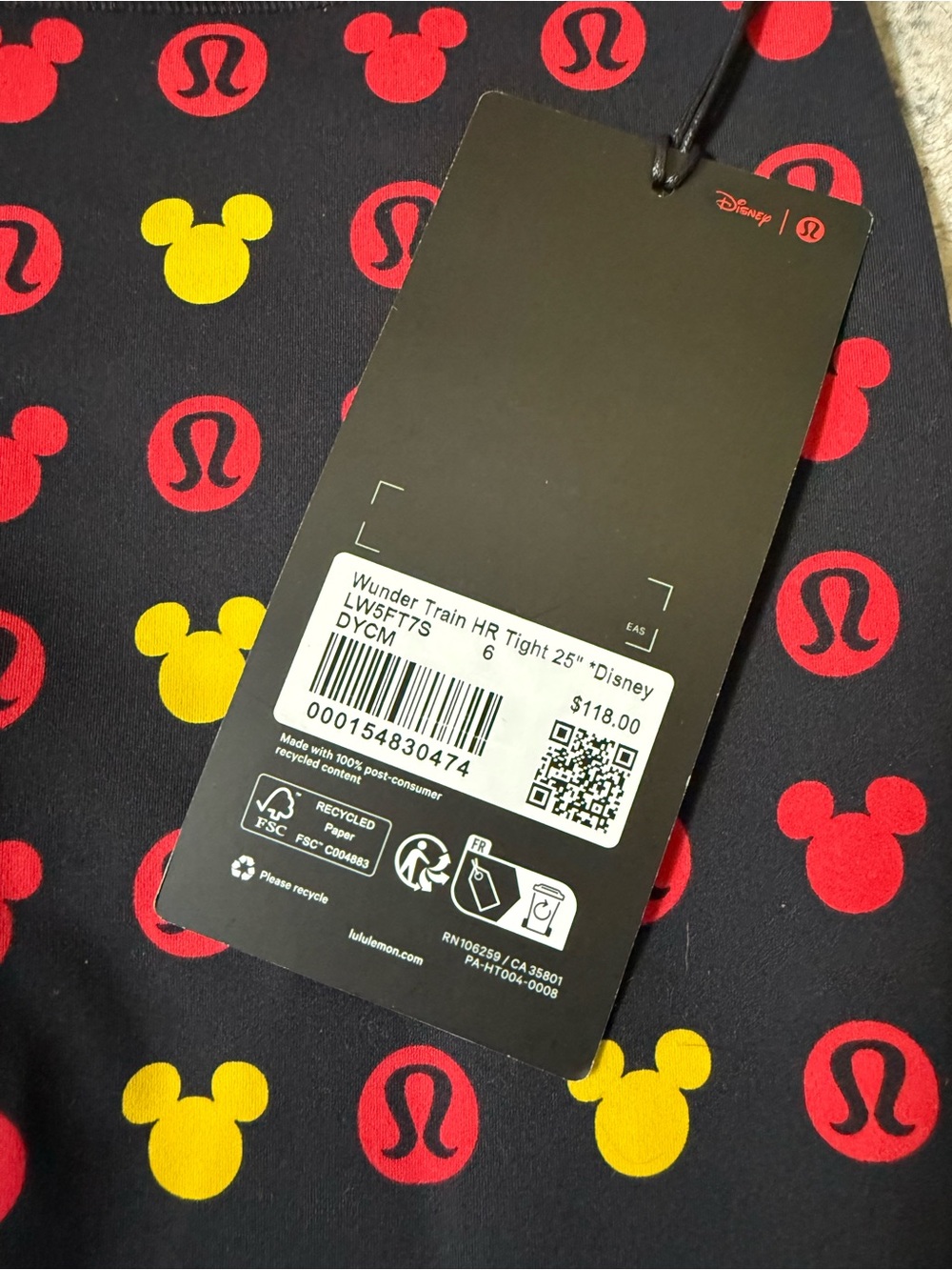 NWT LULULEMON x DISNEY BLACK HIGH WAISTED WUNDER TRAIN LEGGINGS W/ MICKEY MOUSE - Picture 7 of 8